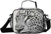 Leopard Head White Black Insulated Lunch Box for Women Men - Ideal for Work, Picnics - Includes Adjustable Shoulder Strap