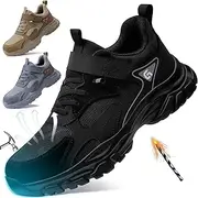 [LAoutun] Steel Toe Shoe for Men Safely Comfortable Work Shoes for Men Lightweight Safety Sneakers Industrial Construction Black Sneakers for Works, Black, 8