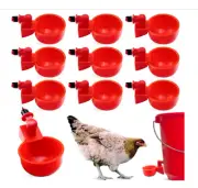 Chicken Water Cups, 10 Pieces w/ Drill Bit, Gaskets & Wing Nuts, Open Box-New.