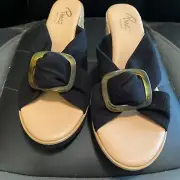 Pina2 Suede Leather Slide Espadrilles Black Women’s Size 39 USA 8