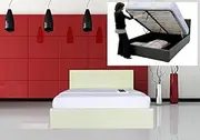 Istyle Chanelle Queen Gas Lift Ottoman Storage Bed Frame Pu Leather White