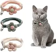 3 PCS Kitten Collar with Bell Cat Collar with Flower Charms Adjustable Suede Cute Cat Collar for Puppy or Cat (Pink, White, Green, One Size)
