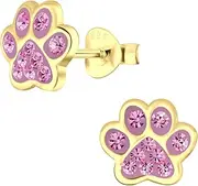 [ICYROSE] 14k Yelow Gold Plated on 925 Sterling Silver with Crystal Paw Print Stud Earrings 5485 (Nickel Free), Small, Sterling Silver, No Gemstone