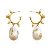 Culturesse Francoise Natural Pearl 24K Pure Gold Plated Earring For Pierced Ears