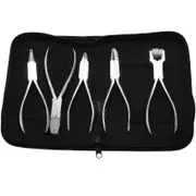 5Pcs Stainless Steel Optic Eye Glasses Optician Eyeglasses Frame Repair Optical Pliers Tools Kit with Black Pouch Bag Silver