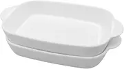 Small Ceramic Baking Dish Pan, 9 x 6inches Mini Casserole Dishes with Handles, Rectangular Baking Pans Nonstick Porcelain Bakeware Set Dish Set for Oven Cooking, 2-Piece, White
