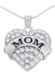 Crystal Mom Heart Necklace Rhinestone Family Chain Pendant Charm 18" Snake chain