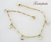 14K 2 TONE BAR AND LINK ANKLET WITH DANGLE DISCS 2.2 grams