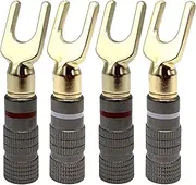 Speaker Banana Plugs, 2 Pairs/4 Pcs Gold Plated Y Style Banana Plug 12 AWG - 18 AWG Gauge Size 4mm for Speaker Wire, Home Theater, Wall Plate, Amplifier/Video Receiver and Sound Systems