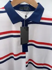G/FORE NWT Golf Offset Stripe Tech Pique Polo XXL/2XL Patriotic Red White Blue