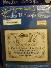 NEEDLES 'N HOOPS MUSIC SAMPLER Stamped Cross Stitch Kit 212 Musical Instruments