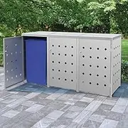 Triple Wheelie Bin Shed, 240L Capacity, Stainless Steel Storage for Garbage Bins, Silver, Weather-Resistant, Locking System, Easy Clean, Ventilated Design