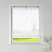 CORLIF Roman Blind Burnout Curtains Kitchen Roman Curtains Country House Transparent Eyelet Blind with Wave Pattern Short Curtain Modern Blinds with Eyelets White W x H 80 x 140 cm 1 Piece