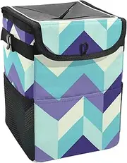 Car Trash Can with Lid and Storage Pockets Leak-Proof Organizer,Waterproof Garbage Can,Blue Purple Three Dimensional Style