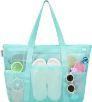 Large Beach Tote Waterproof Sandproof with 8 Pockets for Beach for Vacation Sports Camping Picnic Travel Bag ( Blue)