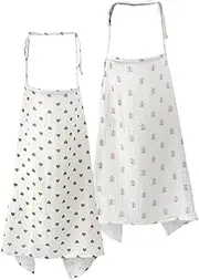 2 Pcs Breastfeeding Cover Muslin Nursing Covers Privacy Nursing Apron with Arch Neckline Soft Breathable Cotton Adjustable for Mum Travel Home
