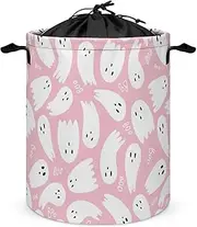 LynaRei Cute Pink Ghost Laundry Hamper Collapsible Pink Halloween Laundry Basket with Drawstring Large Dirty Clothes Hamper Laundry Room Organization And Storage