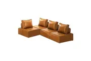 Oikiture 4PC Modular Sofa Lounge Chair Armless TOFU Back PU Leather Brown