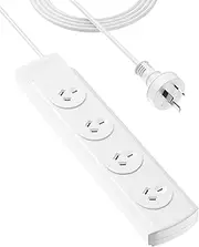 4 Outlet Powerboard with 1M Extension Power Cord, Power Strip Surge Protector, 10A/2400W, Wall Mountable, for Home Office Accessories
