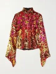 [HALPERN] HALPERN - Sequinned Tulle Turtleneck Top - Pink - FR 34 FR 34 Pink