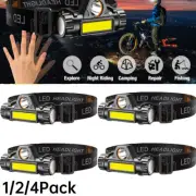 COB LED Headlamp USB Rechargeable Headlight Head Torch Work Light Flashlight USA