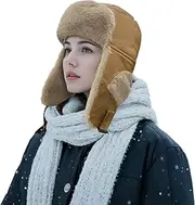 [Clakllie] Unisex Trapper Winter Hat Waterproof Leather Eskimo Hats Russian Ushanka Caps Trooper Aviator Cap with Earflaps
