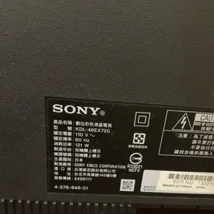 SONY 46吋液晶電視型號KDL-46EX720面板破裂全機拆賣