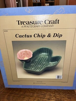 Treasure Craft Cactus Chip Dip Green Saguaro Cactus W/Pink Cactus Flower NIB