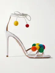 [Aquazzura] Aquazzura - Fiesta 105 Embellished Raffia And Leather Sandals - White - IT42 IT 42 White