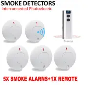 5x wireless interconnected photoelectric smoke alarm with remote 10 year battery