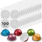 Reusable Vertuo Pod Refillable Kit, 100PCS Aluminum Foil Lids for Nespresso Pods