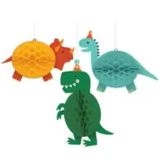 DINOSAUR Dino-Mite HONEYCOMB HANGING DECORATIONS (3) Birthday Party Supplies