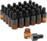 30Pcs Amber Glass Dropper Bottles Mini Empty Sample Vials Essential Oil Dropping Bottles Perfume Jars Cosmetic Container with Glass Eye Dropper and Black Caps (1ml)