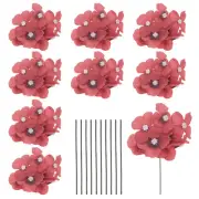 10 Sets Artificial Hydrangea Flower Heads with Stems for Bouquet,Red