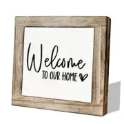 Welcome Signen Box Signs for Home Decor, Freestanding Welcome 5.9*5.9 Inch Wood