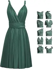 [TPonline] Short Infinity Dresses for Bridesmaids with Bandeau Convertible Transformer Multiway Twist Wrap Bridesmaid Dresses, Dark Green, One Size