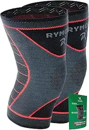 Knee Support Brace Compression Sleeves for Men and Women (Grey) (Pair) (Medium) [M] - for Ligament Injury, Joint Pain Relief, Running, Arthritis, ACL, MCL, Sport