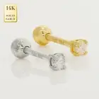 14K REAL Diamond Solid Gold Solitaire Cartilage Tragus Stud Earring Piercing 18G