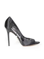Black Satin Crystal Strap Heels