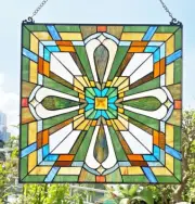 Tiffany Style Stained Glass Window Panel 20" W Mission Arts & Crafts Suncatcher