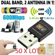 50 x Mini Dual Band 600Mbps USB WiFi Wireless Adapter Network 2.4/5GHz 802.11ac