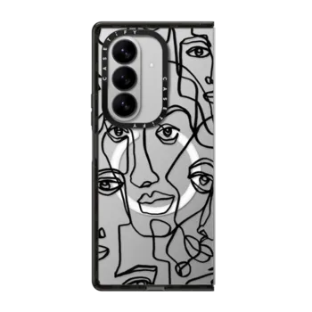 Galaxy Z Fold7 Impact Magnetic Case FACE MOSAIC SKETCH 4 CLEAR CASE IPHONE, ABSTRACT MINIMAL PEOPLE MEN ILLUSTRATION By Ebi Emporium