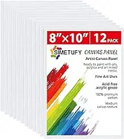 Simetufy 12 Pack 8x10 Canvas Panels for Painting, Blank Canvas Boards - Gesso Primed 100% Cotton, Acid-Free, Suitable for Acrylic, Oil, Tempera, Watercolor Paints