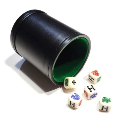 New Bicast Leather Dice Cup with Green Felt Lining & 5 Rounded Corner Poker Dice