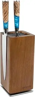 KUCHEASY Magnetic Knife Block 360° Rotating Wood Universal Knife Holder with Four Side Ultra Strong Magnets, Knife Storage Rack with Removable Bristles, Multifunctional Storage for Kitchen Counter Top