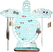 Lesunbak Earring Organizer Hangings | Wood Animal Jewelry Organizer - Wooden Stud Earring Holes Standing Jewelry Tree, Sea Turtle Shaped Earring Organizer Stand for Women, Girls