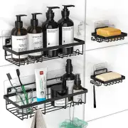 Black Wall-Mounted Shower Caddy Set with Hooks