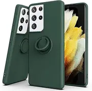 [YmhxcY] Galaxy S21 Ultra Case,360°Ring Holder Slim Silicone Soft Rubber Hybrid Hard Protection Shockproof Bumper Non-Slip Cover for Samsung Galaxy S21 Ultra 6.8" D-Dark Green