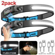 2x COB LED Headlamp Rechargeable Headlight Torch Work Light Bar Head Band Lamp