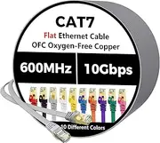 Cat 7 Ethernet Cable 0.6FT, Flat 10Gbps High Speed Internet Cord, STP Shielded, Pure Copper, Flexible CAT7 RJ45 LAN Network Cable, Compatible with PC, Laptop, PS5, Xbox Modem, Router, PoE, Grey Cable